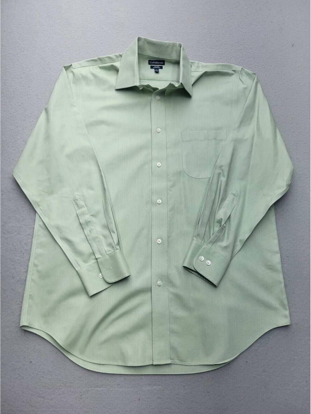 Croft & Barrow Men Button-Up 16 32-33 Green Classic 100% Cotton Long Sleeve